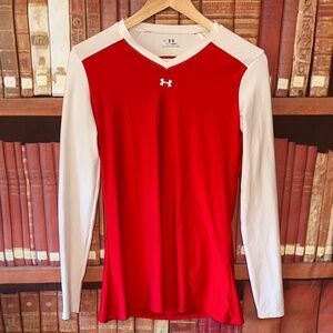 UA Under Armour Red / White long sleeve athletic shirt Heat Gear Medium